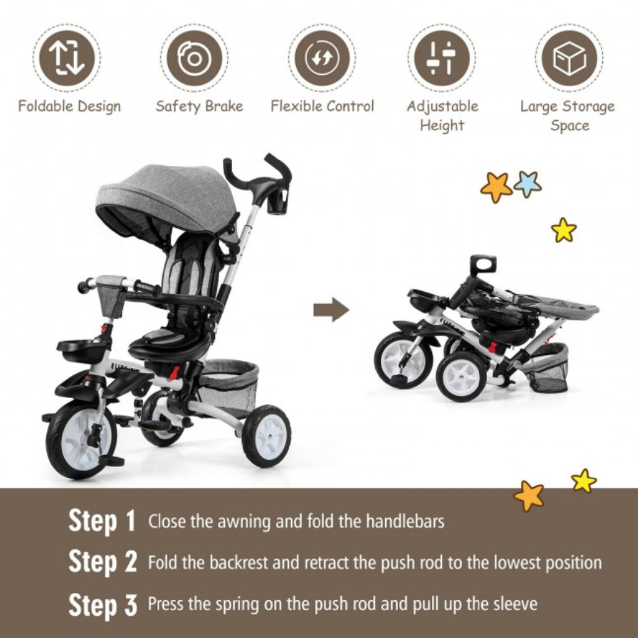 6-in-1 Kids' Baby Stroller Tricycle product image