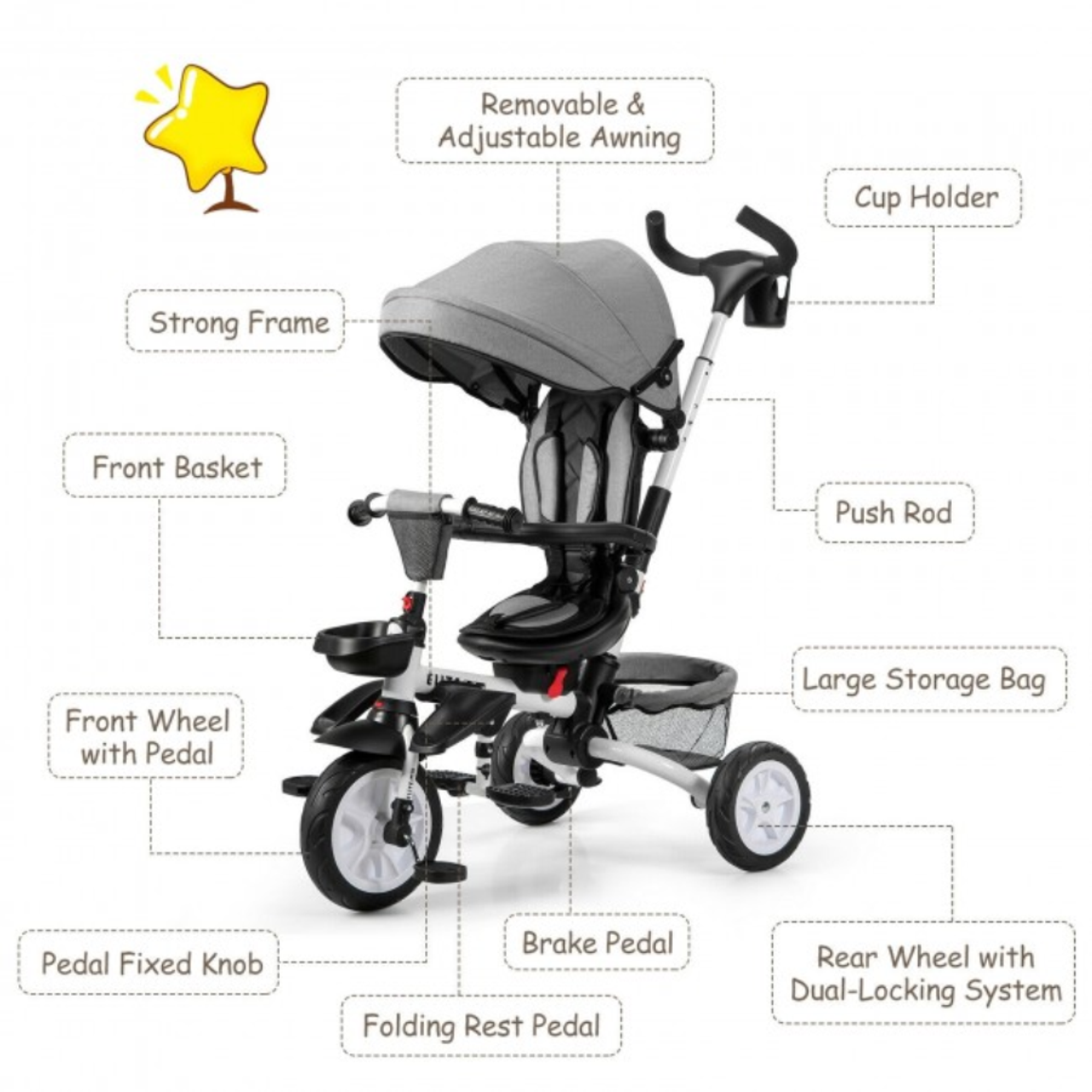 6-in-1 Kids' Baby Stroller Tricycle product image