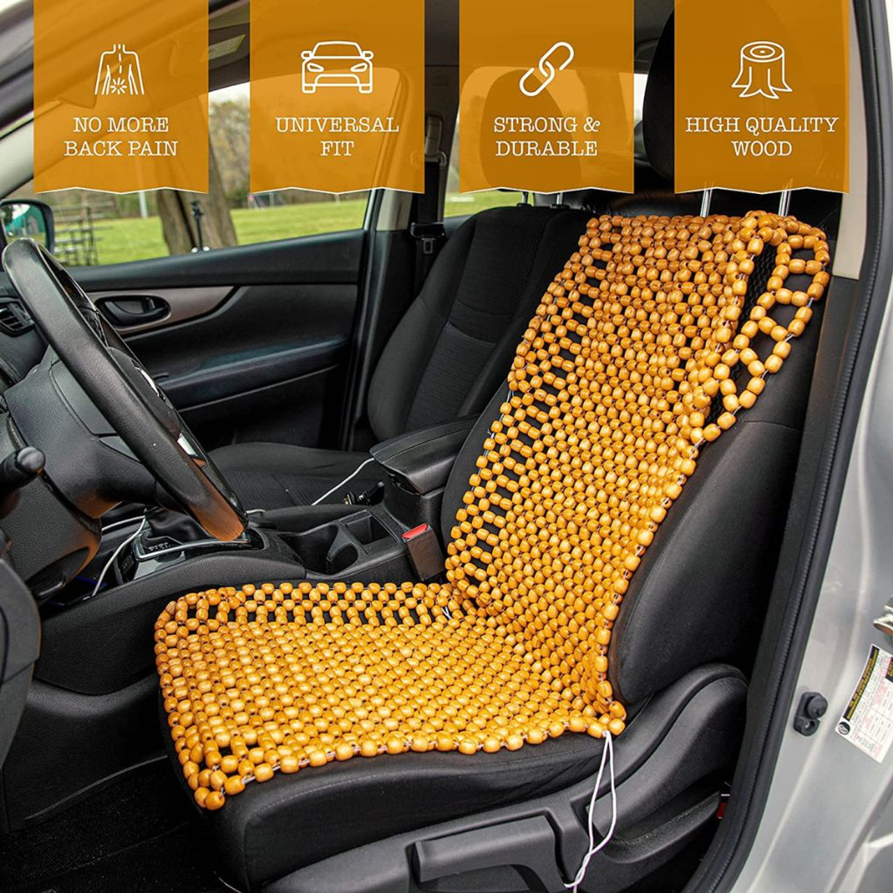 Zone Tech Black Wooden Beaded Comfort Seat Cover - Premium Quality Full Car  Driver Seat Cushion w/ High Ventilation