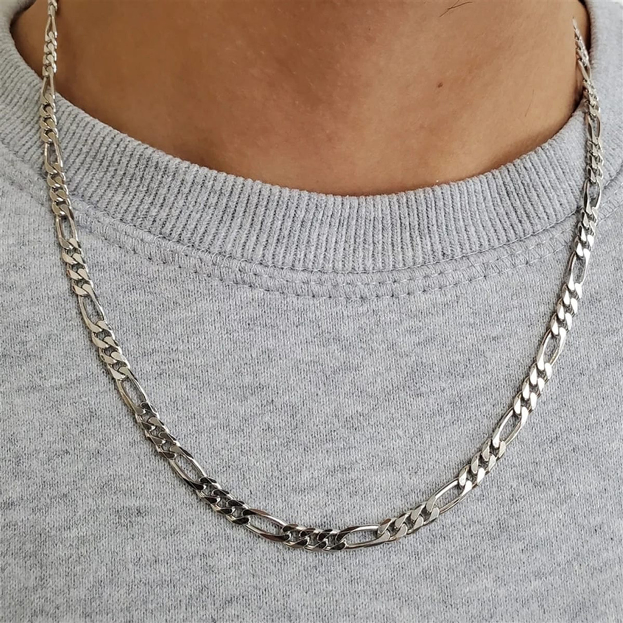 Solid 925 Sterling Silver 4mm Italian Figaro Link Chain product image
