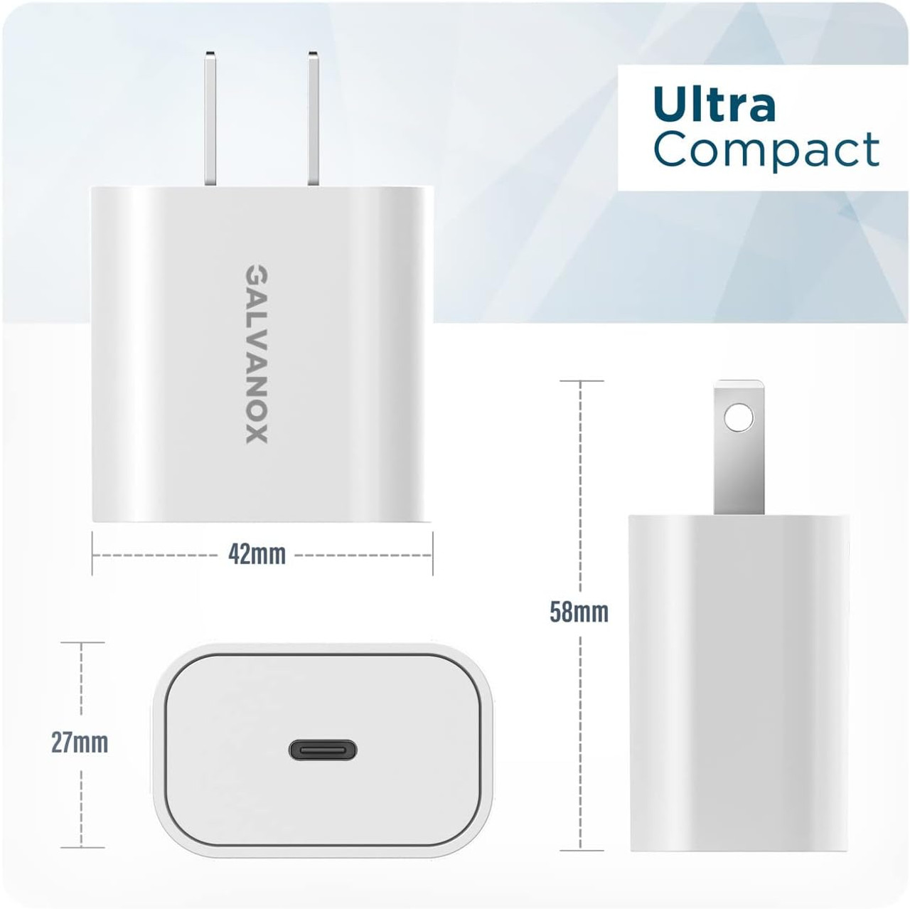 Galvanox® PD 20W Fast Charging USB-C Wall Adapter (2-Pack) product image