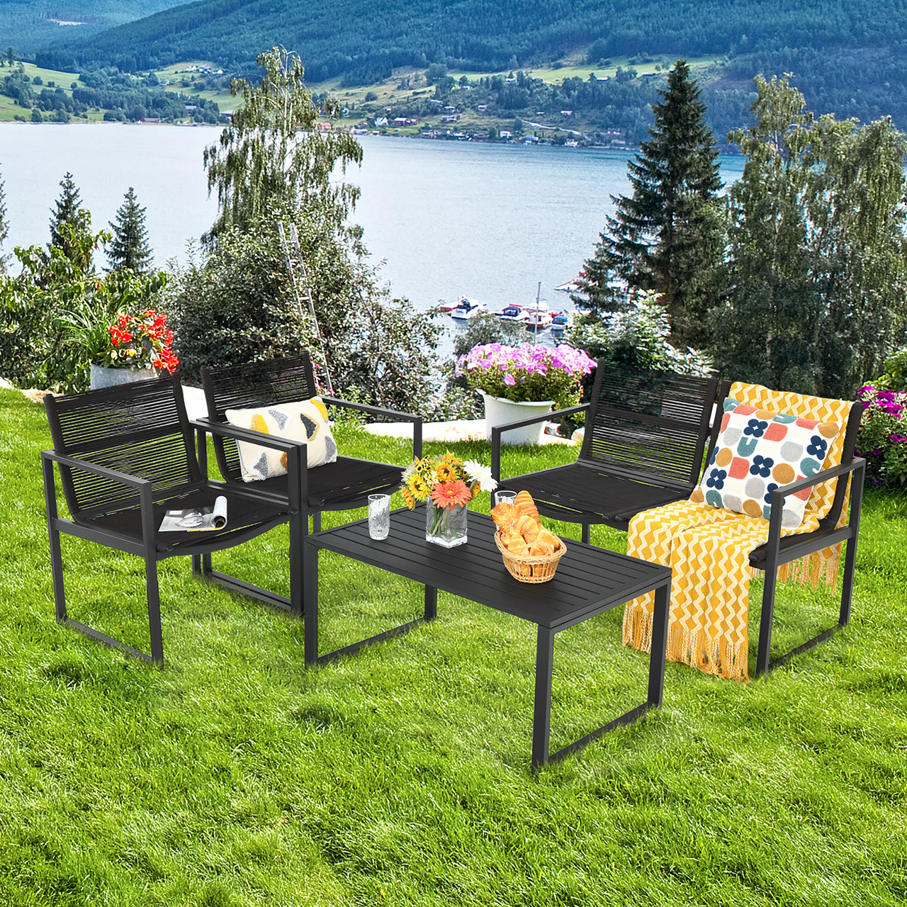 4-Piece Patio Furniture Conversation Set with Loveseat product image