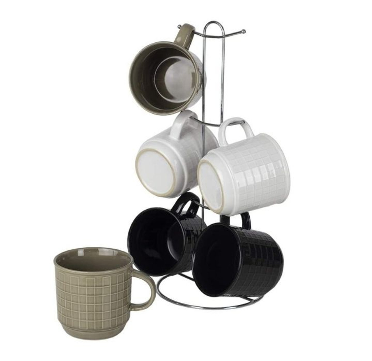 6-Piece Stoneware Mug Set with Metal Rack product image