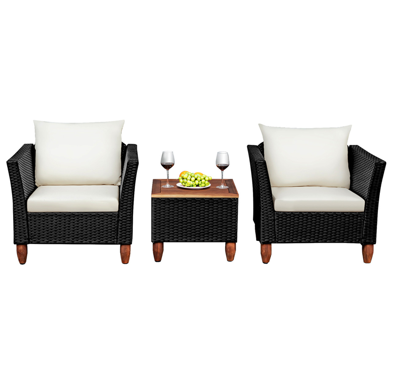 3-Piece Rattan and Wood Outdoor Chair and Table Set product image