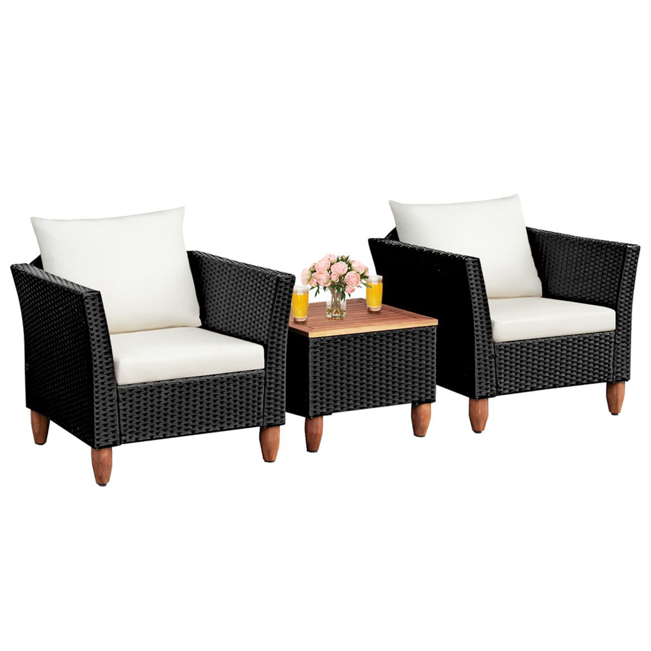 3-Piece Rattan and Wood Outdoor Chair and Table Set product image