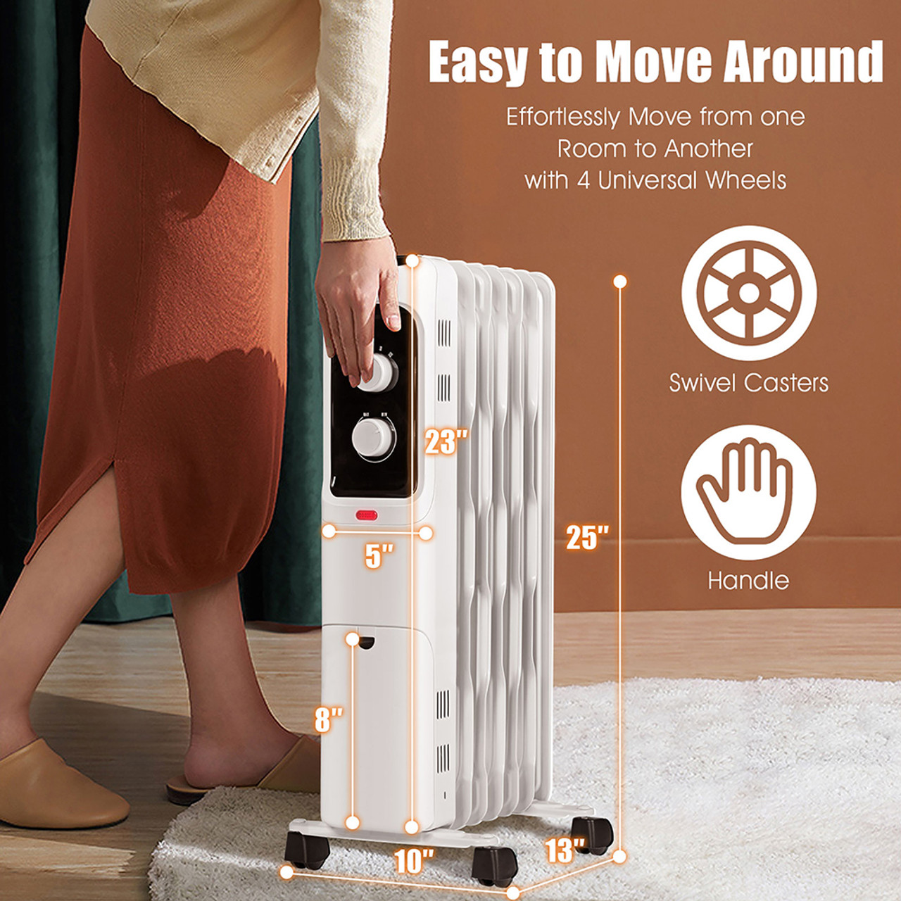 1500W Oil-Filled Radiator Space Heater with Adjustable Thermostat product image