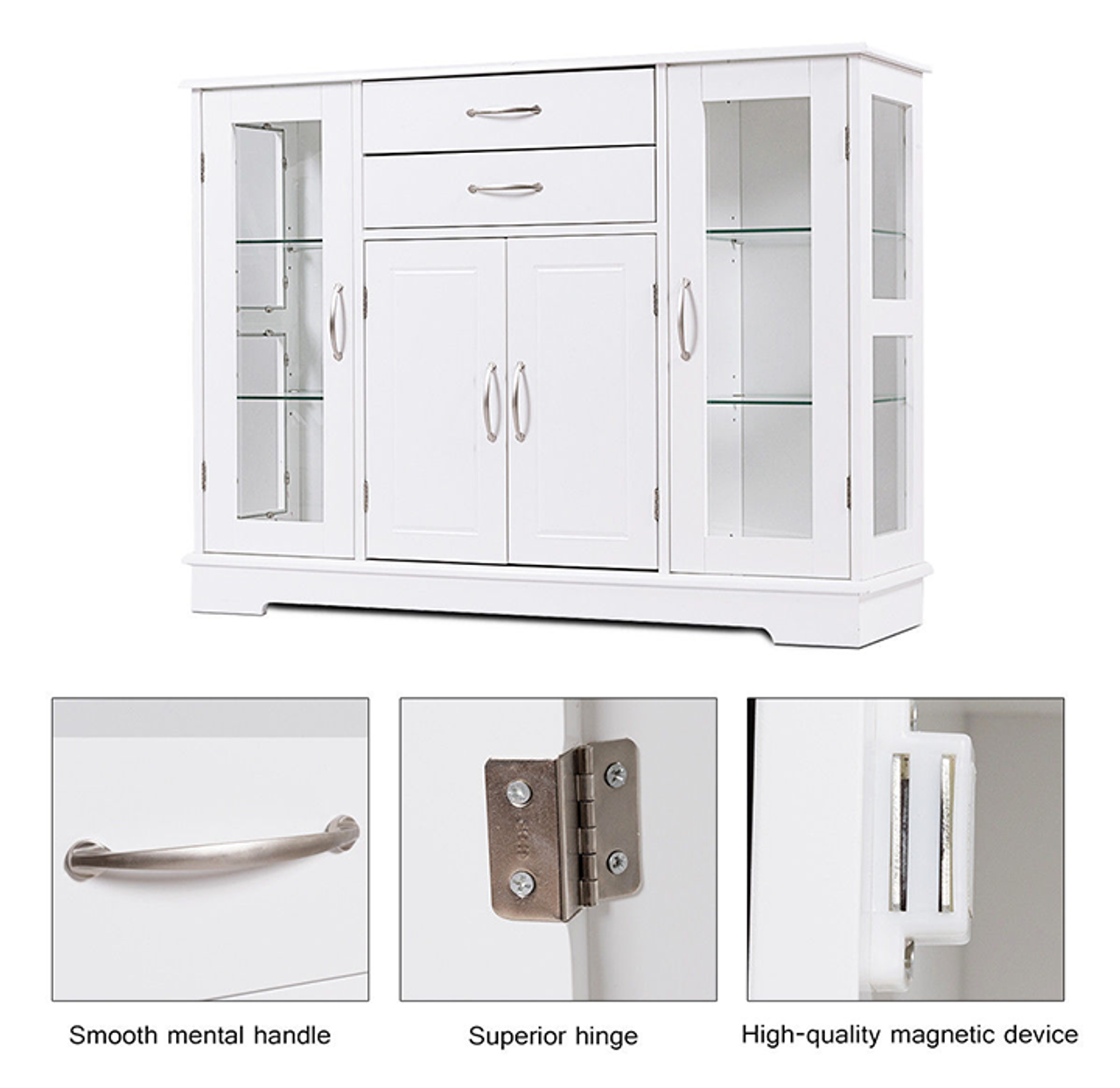 Buffet Storage Cabinet Console Cupboard with Glass Door Drawers product image