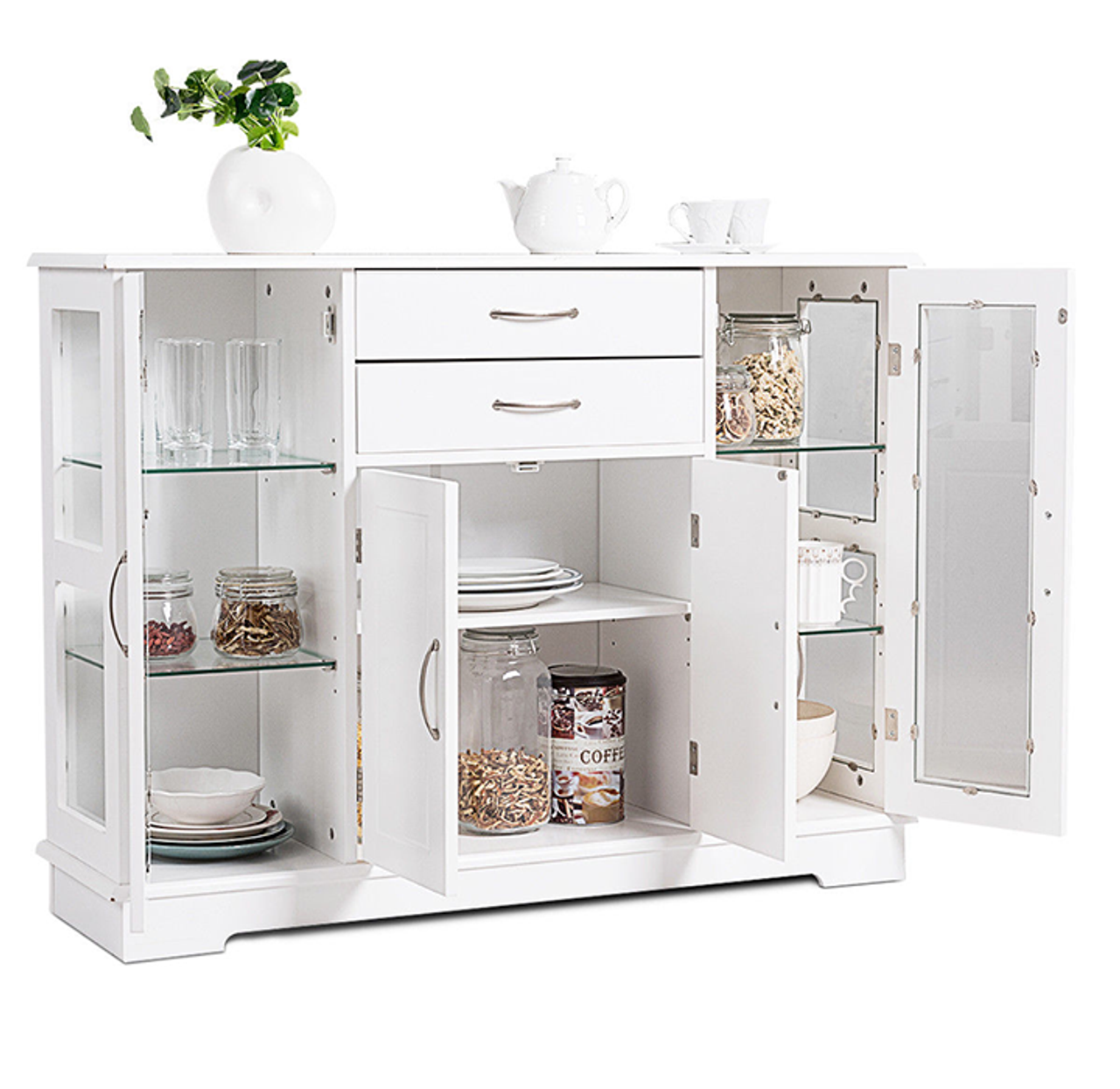 Buffet Storage Cabinet Console Cupboard with Glass Door Drawers product image