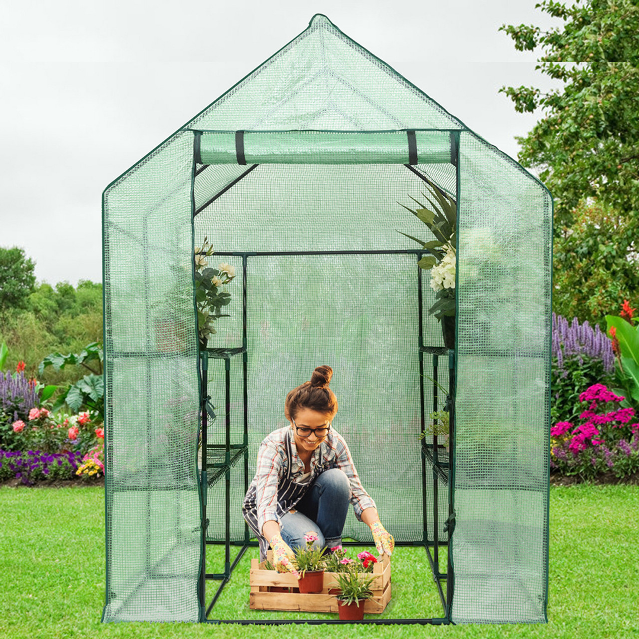 Portable Mini Walk-in Outdoor 2-Tier 8-Shelf Greenhouse product image