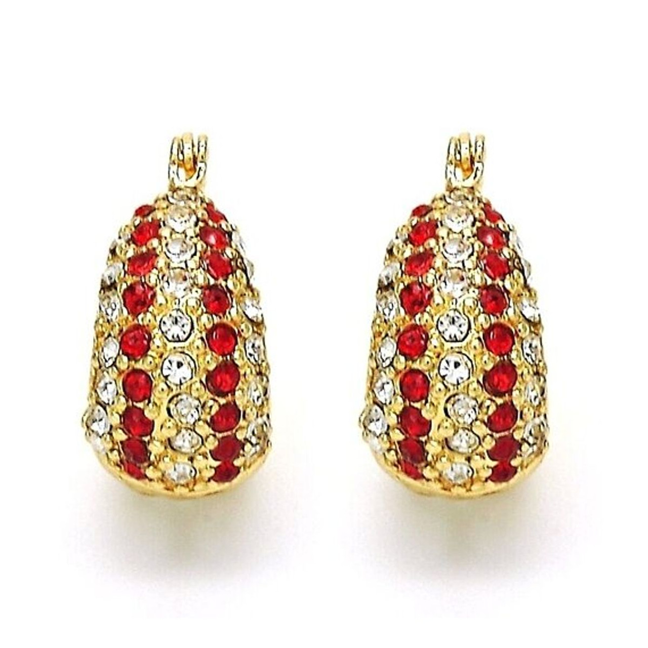 18K Gold-Filled High-Polish Red & White Crystal Earrings product image