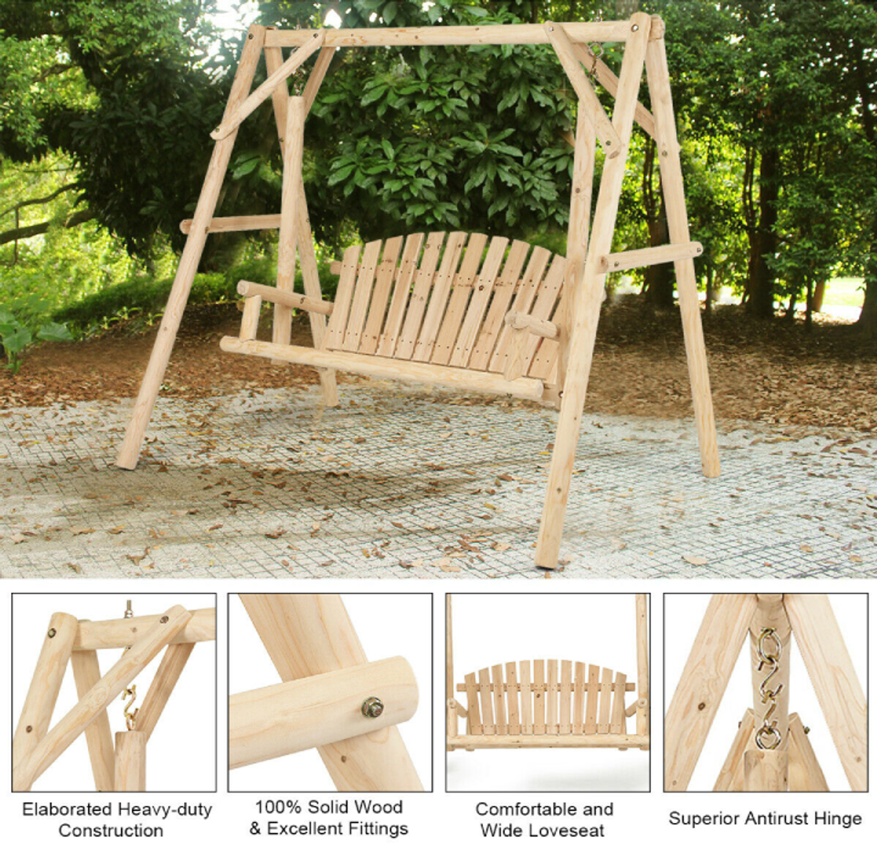 A-Frame Wooden Log Porch Swing product image