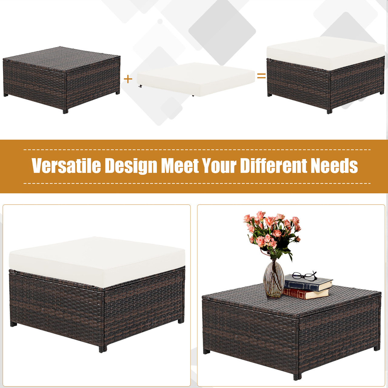 Rattan 5-Piece Cushioned Patio Set product image