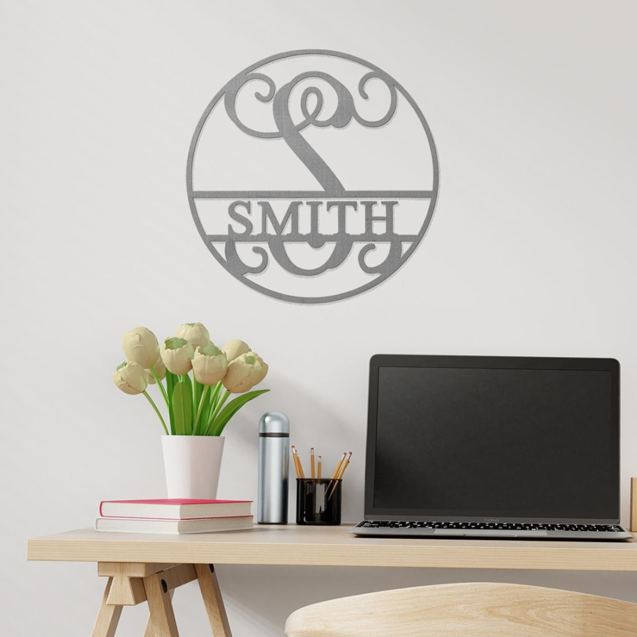 Personalized 12-Inch Circle Monogram Last Name Metal Sign product image