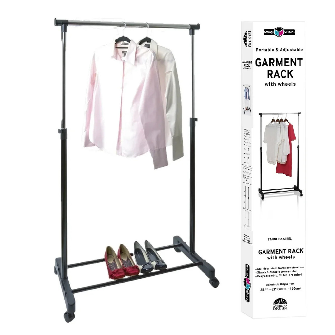 Portable & Adjustable Stainless Steel Garment Rack with Wheels product image