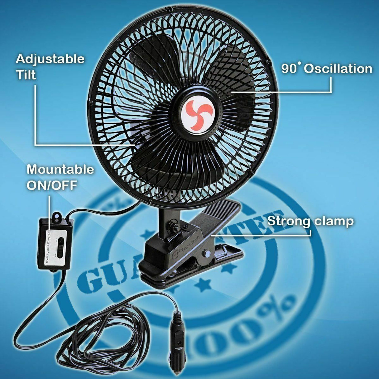 Zone Tech® 12V Oscillating Fan with Clamp and Screws product image