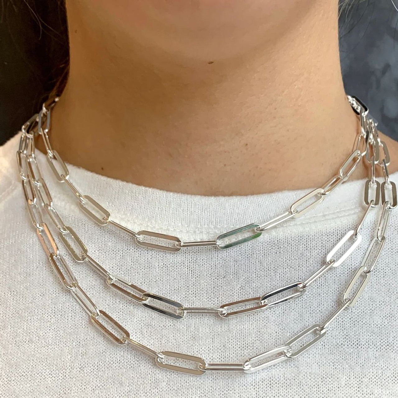 925 Sterling Silver 4.2mm Paperclip Chain with Rhodium Finish product image