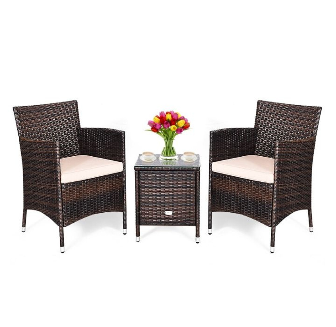 Rattan Wicker Outdoor 3-Piece Table and Chair Set product image