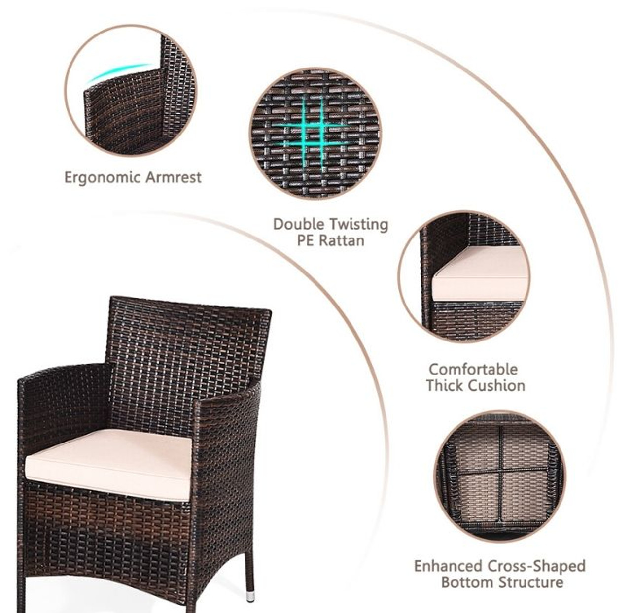 Rattan Wicker Outdoor 3-Piece Table and Chair Set product image