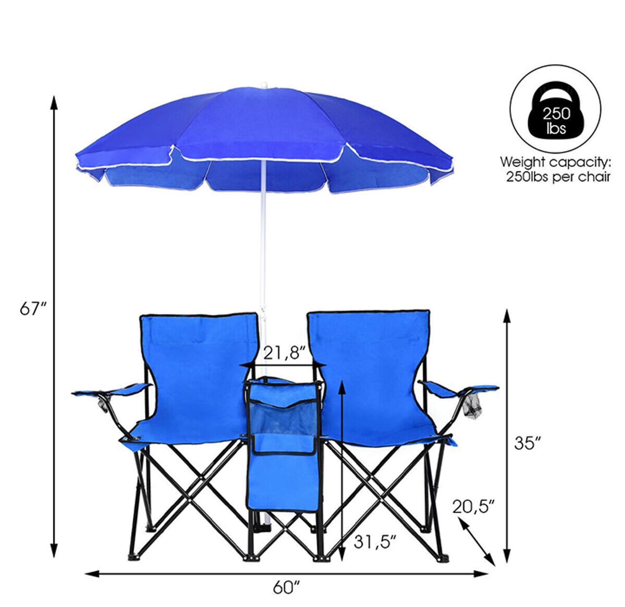 Folding Double Picnic Chair with Umbrella & Cooler Table product image