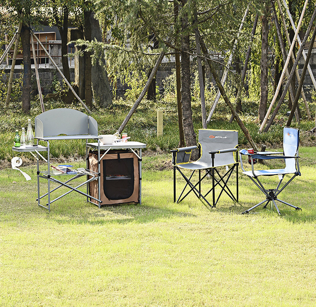 Foldable Outdoor BBQ Camping Table with Windscreen product image