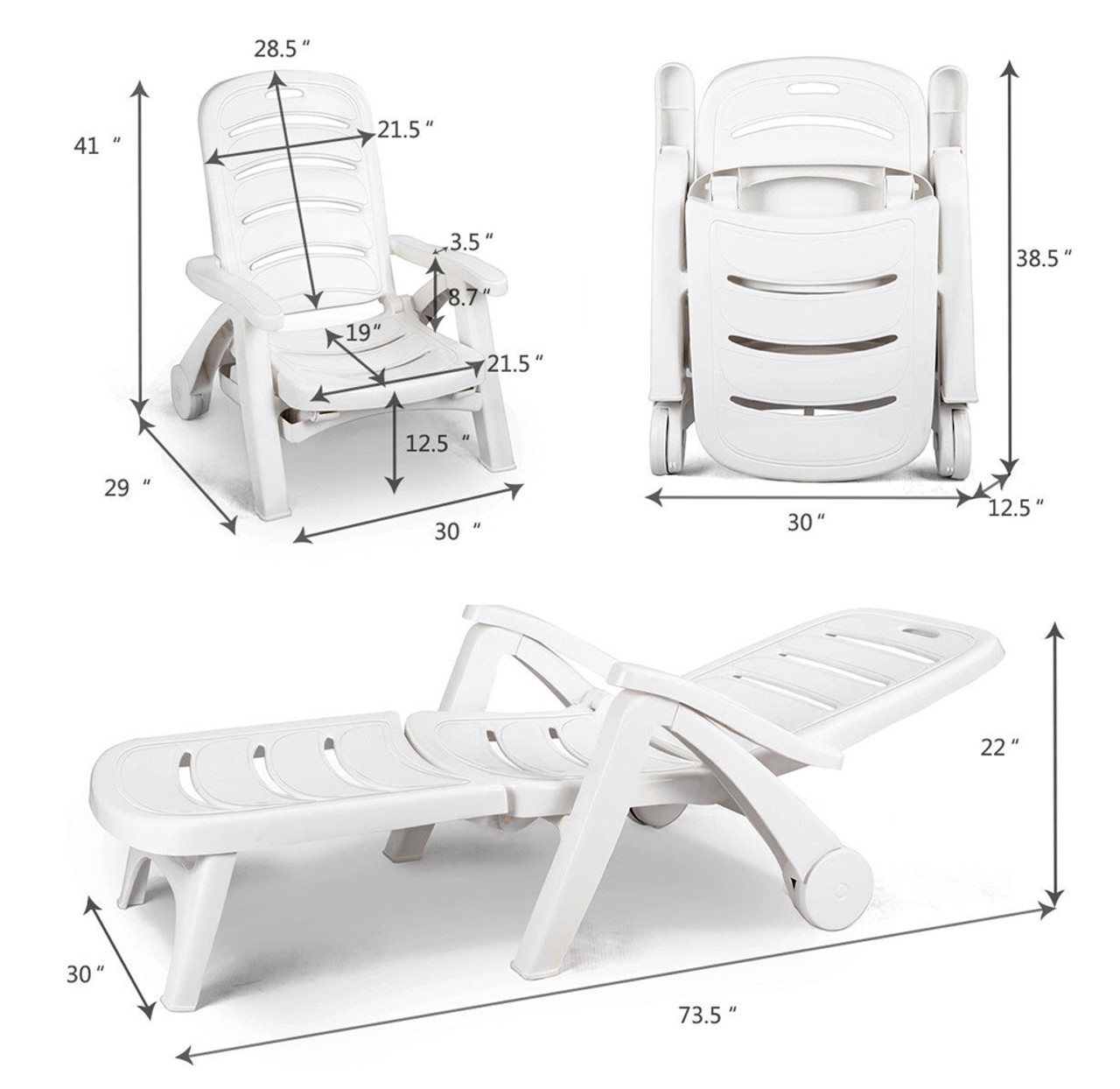 Adjustable 5-Position Outdoor Rolling Lounge Chair product image