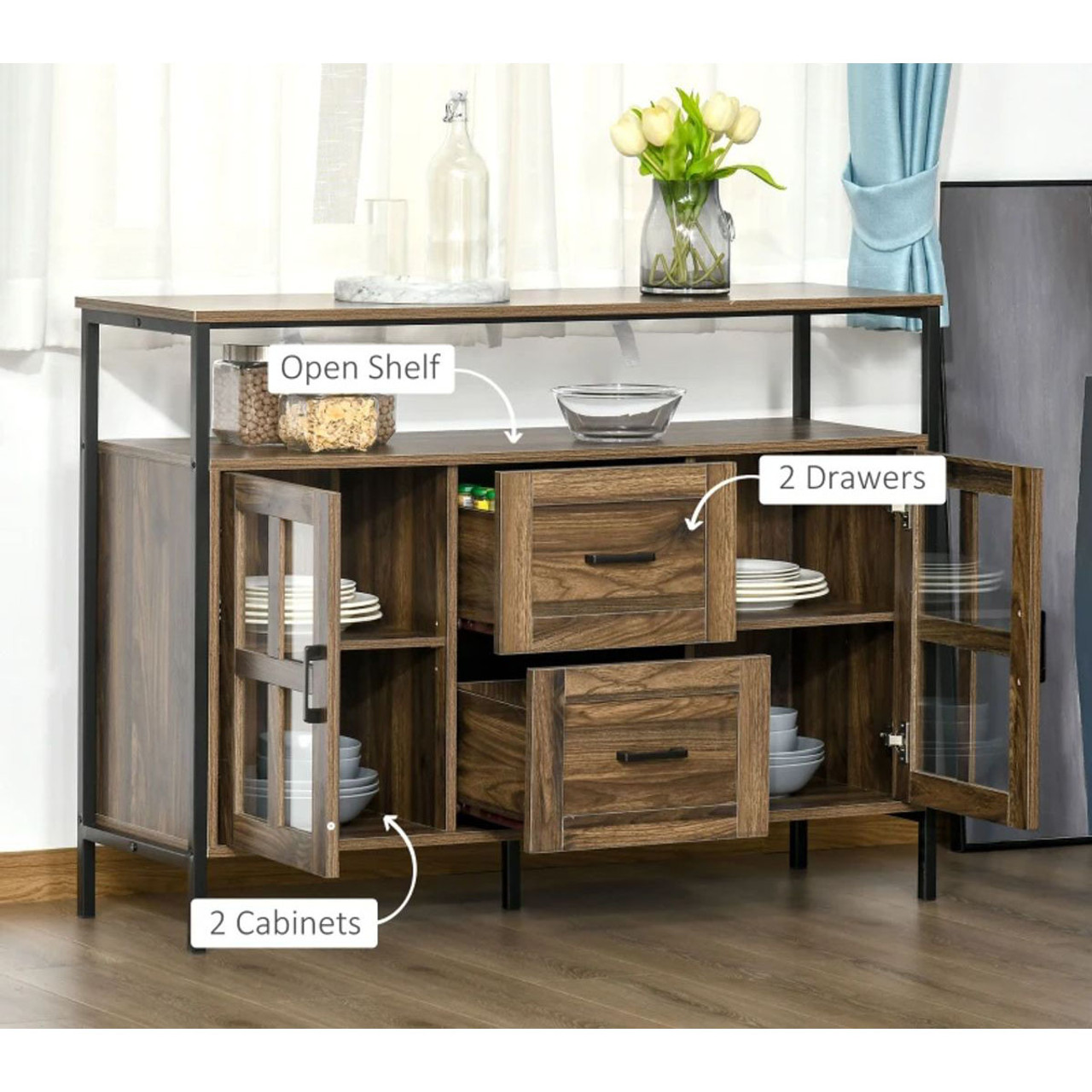 Rustic Kitchen Serving Buffet Cabinet with Adjustable Shelves product image