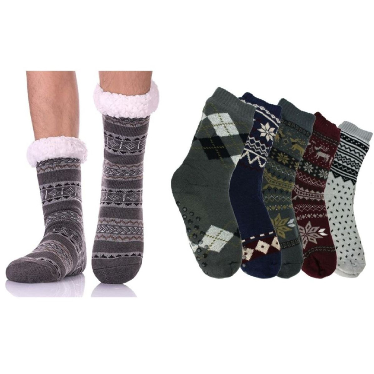 Men's Assorted Soft Fluffy Sherpa Slipper Socks (3-Pairs) product image