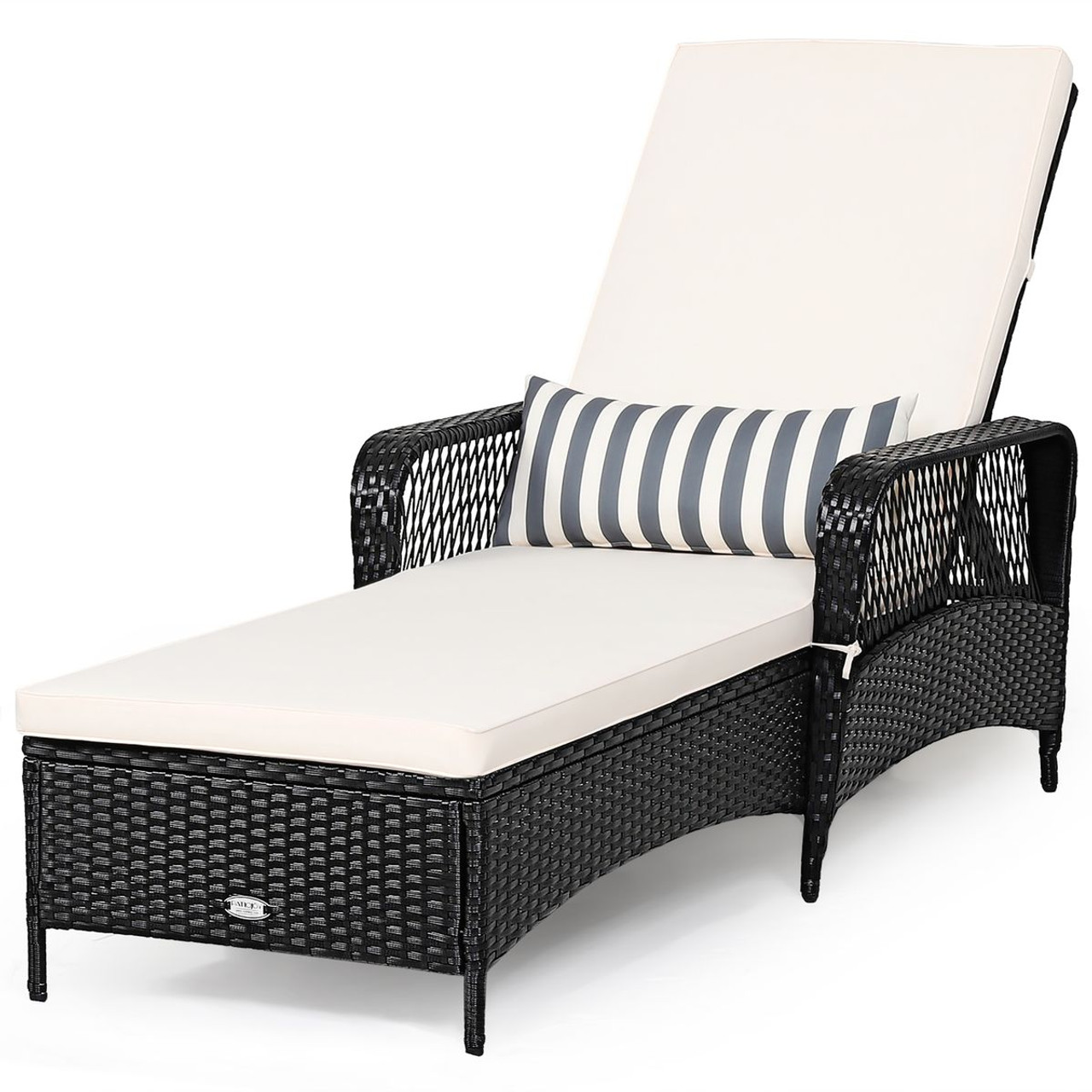 Patio Wicker Chaise Lounge Chair with Pillow and Adjustable Backrest product image