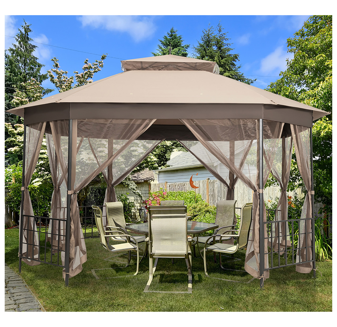 Octagonal 10' x 12' Netted Patio Gazebo Canopy product image