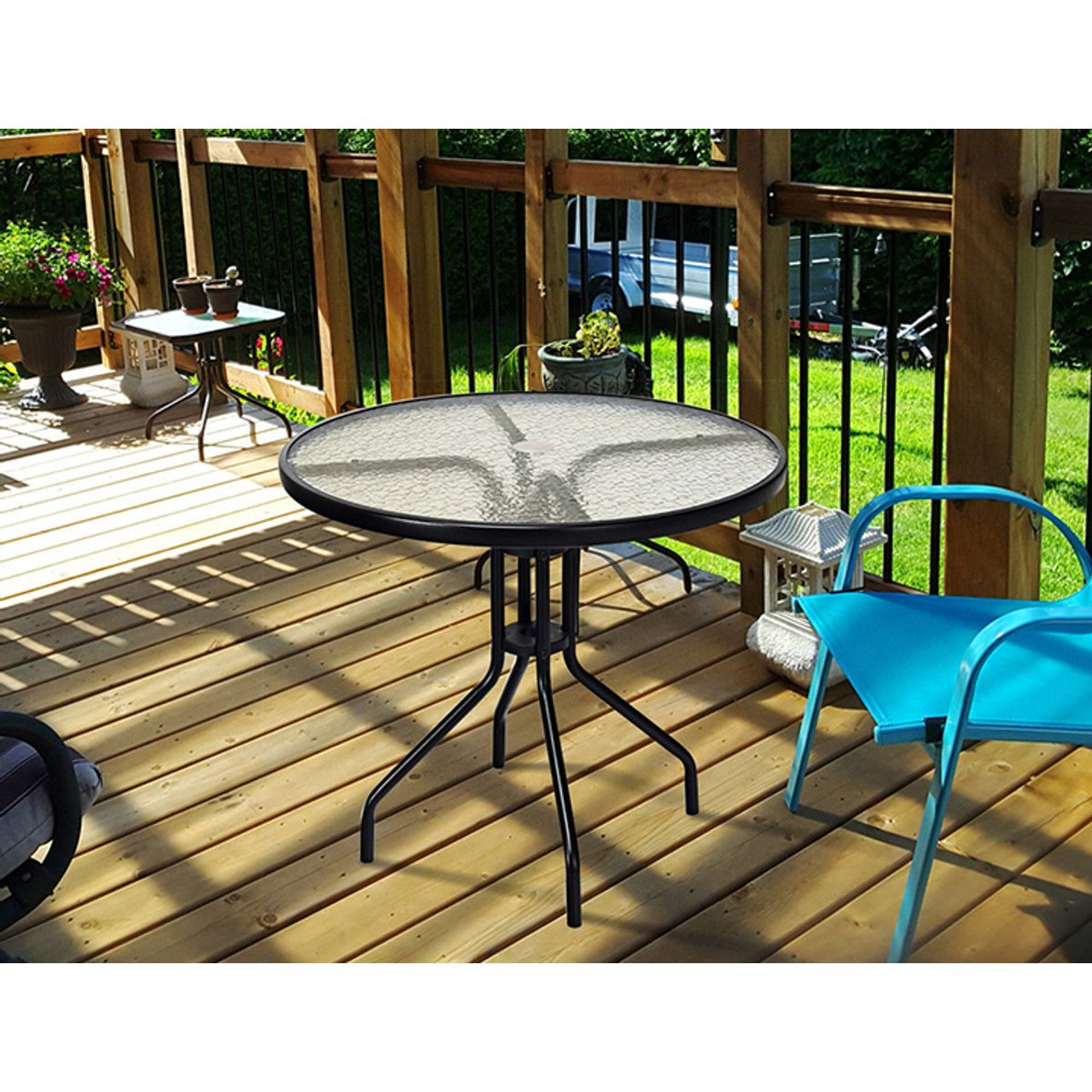 Outdoor 32-Inch Round Tempered Glass Top Patio Table product image