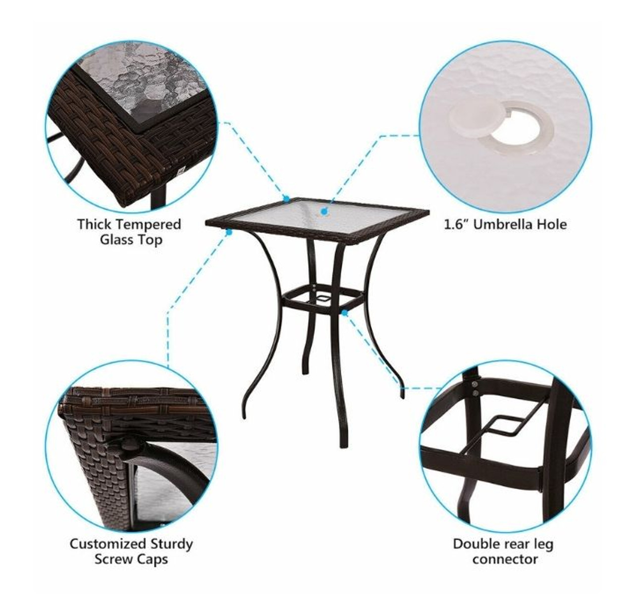 Outdoor Rattan Square Glass Top Bar Table product image