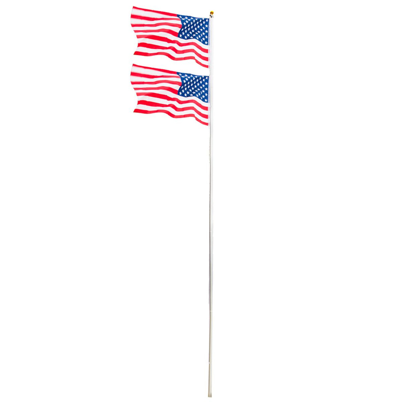 Outdoor 20-Foot Aluminum Sectional Flagpole Halyard Kit with 2 U.S.A. Flags product image