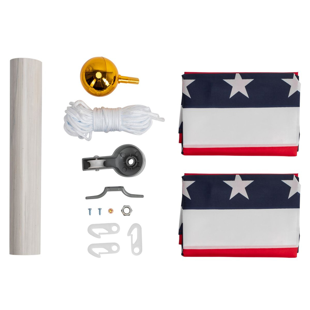 Outdoor 20-Foot Aluminum Sectional Flagpole Halyard Kit with 2 U.S.A. Flags product image