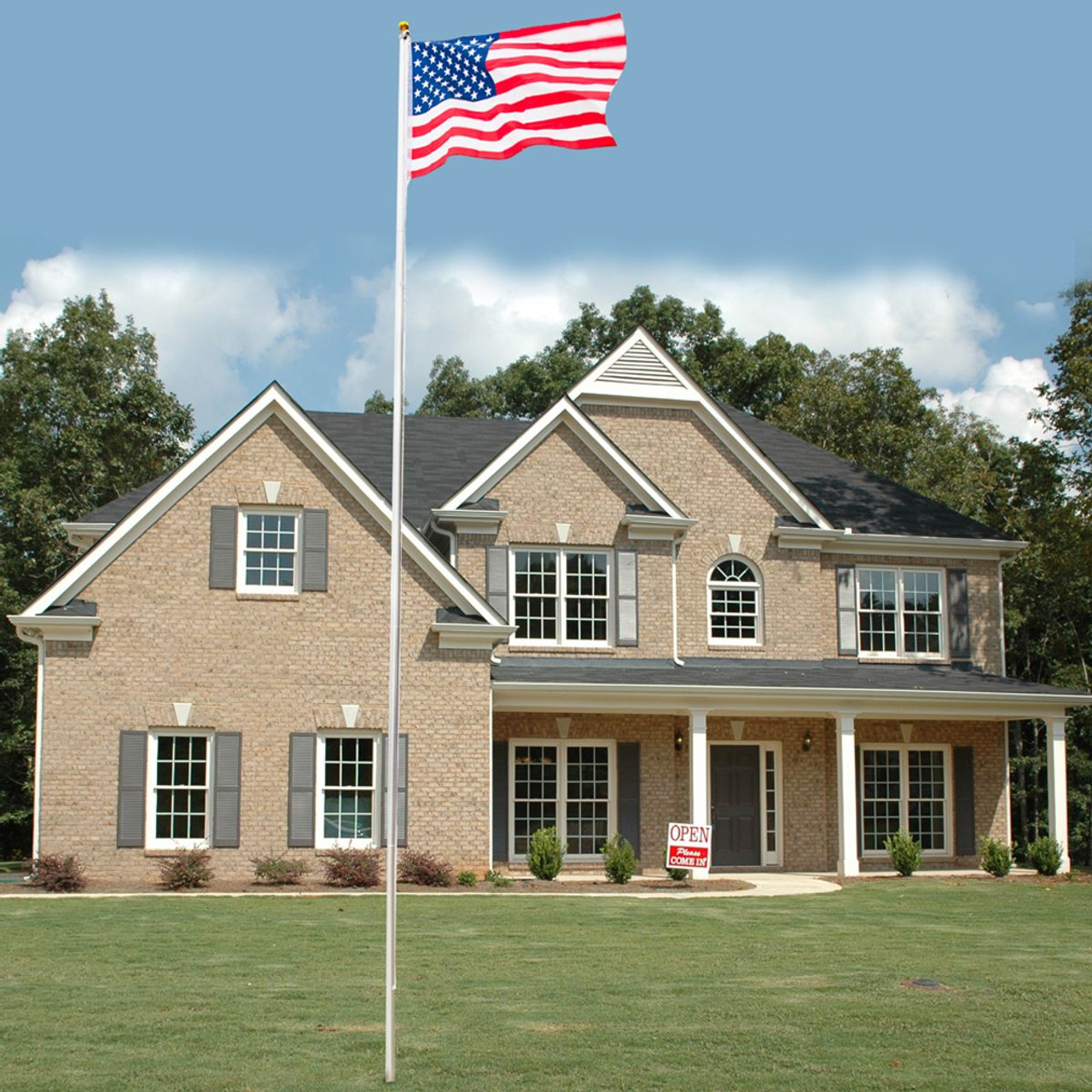 Outdoor 20-Foot Aluminum Sectional Flagpole Halyard Kit with 2 U.S.A. Flags product image