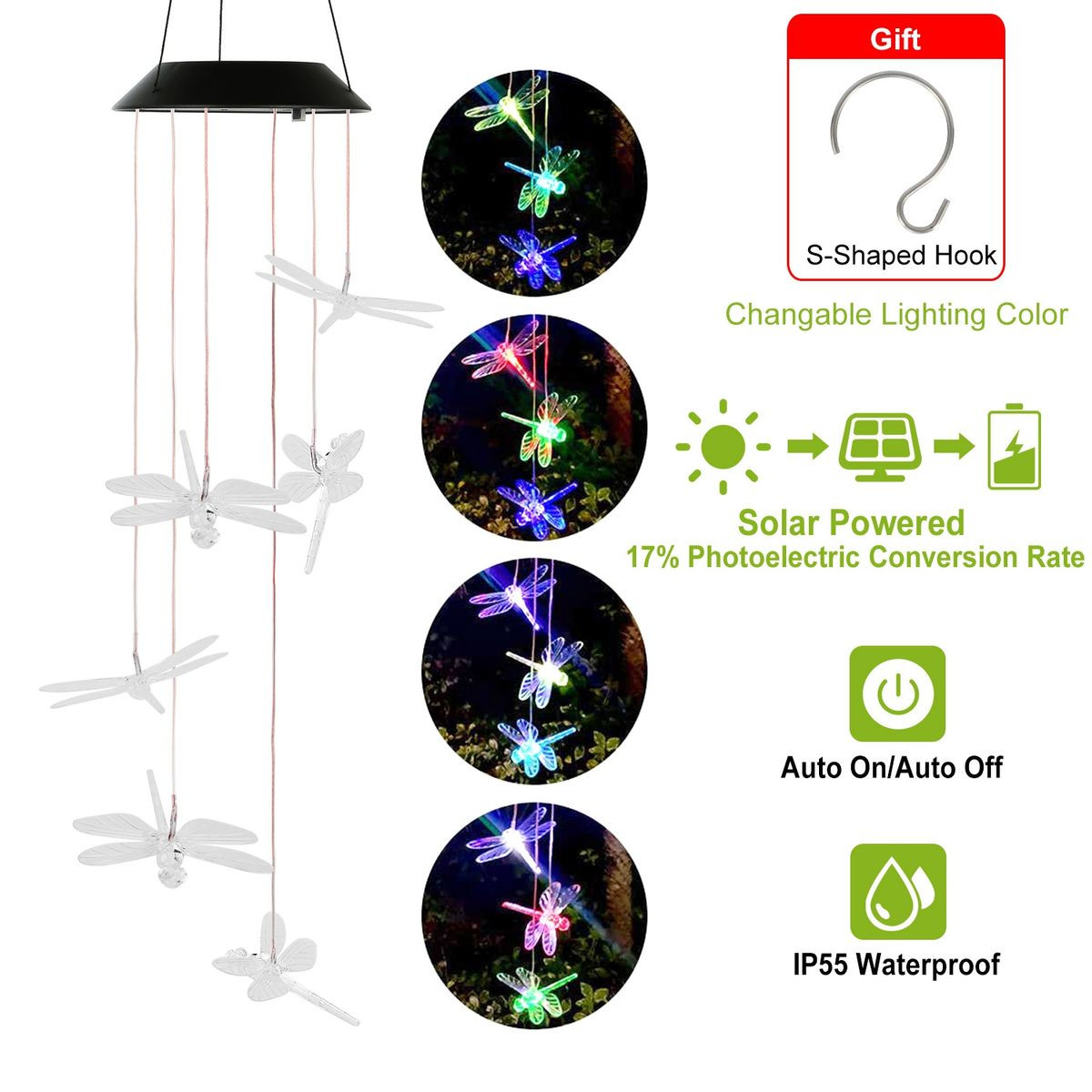 Solarek™ Solar LED Dragonfly Chime Light product image