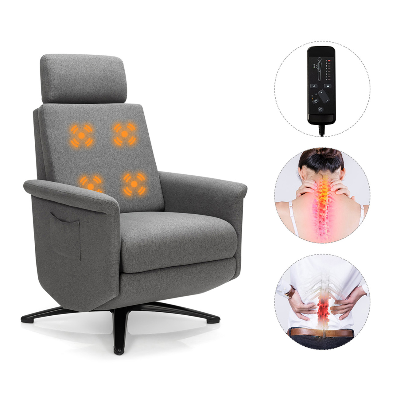 Gray Massage Vibrating Recliner with Remote Control product image
