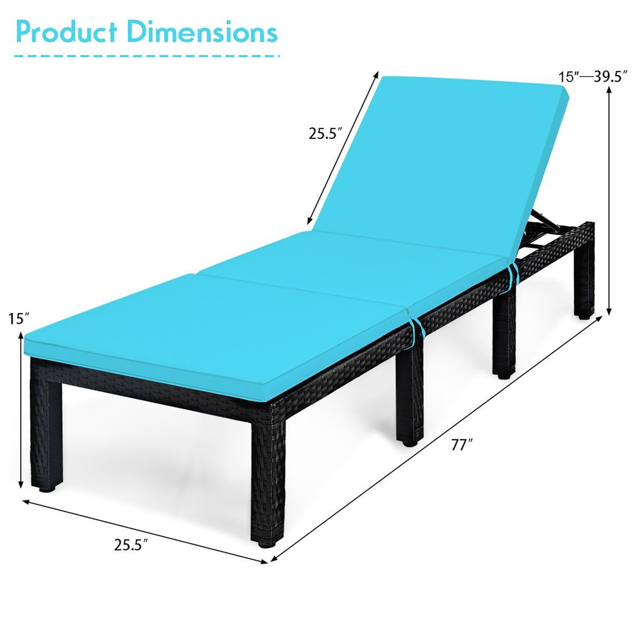 Outdoor Height-Adjustable Patio PE Rattan Chaise Lounges (Set of 2) product image