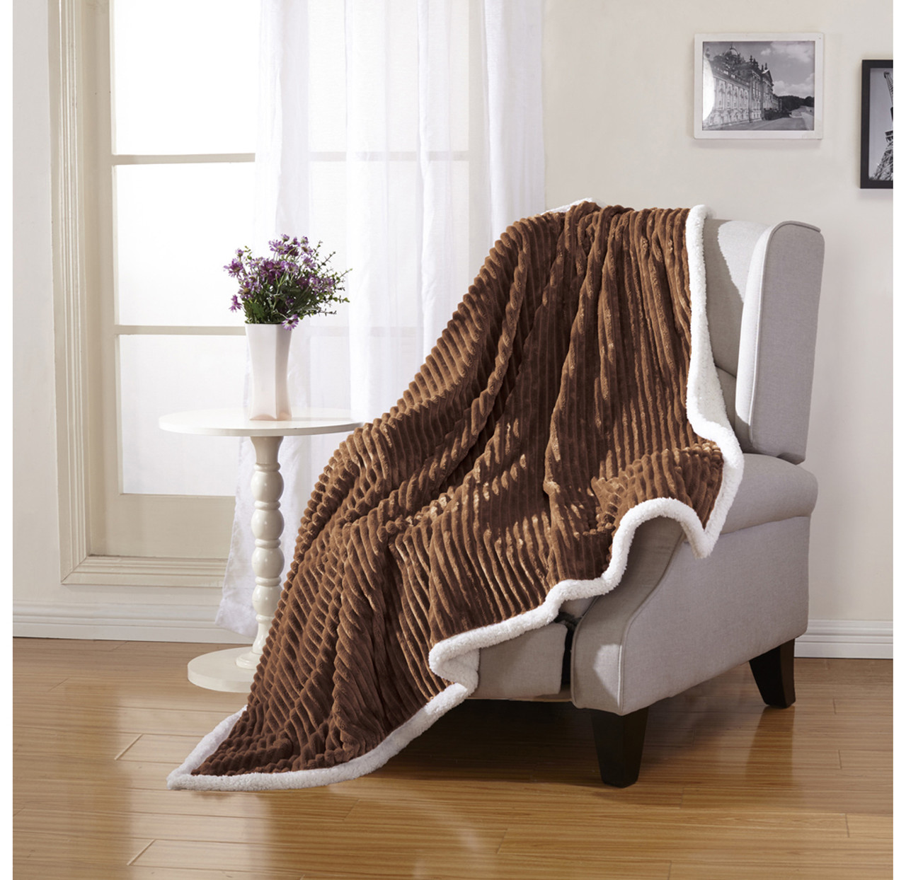 Sheradian Reversible Corduroy-Pattern Sherpa Throw Blanket product image