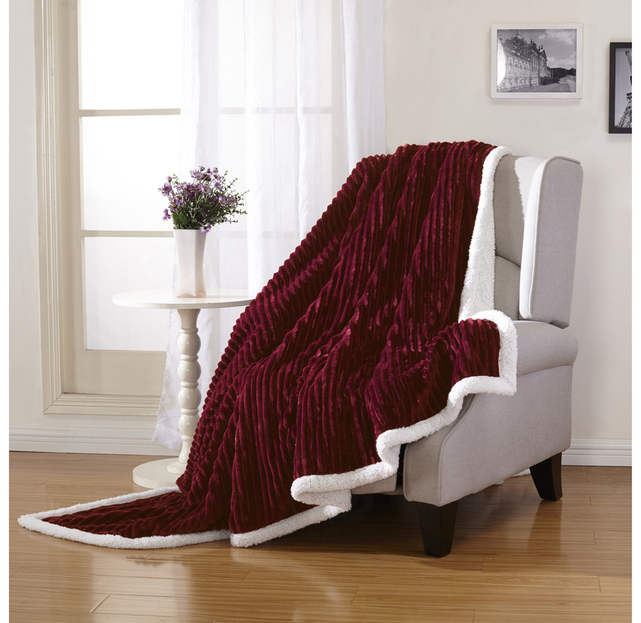 Sheradian Reversible Corduroy-Pattern Sherpa Throw Blanket product image