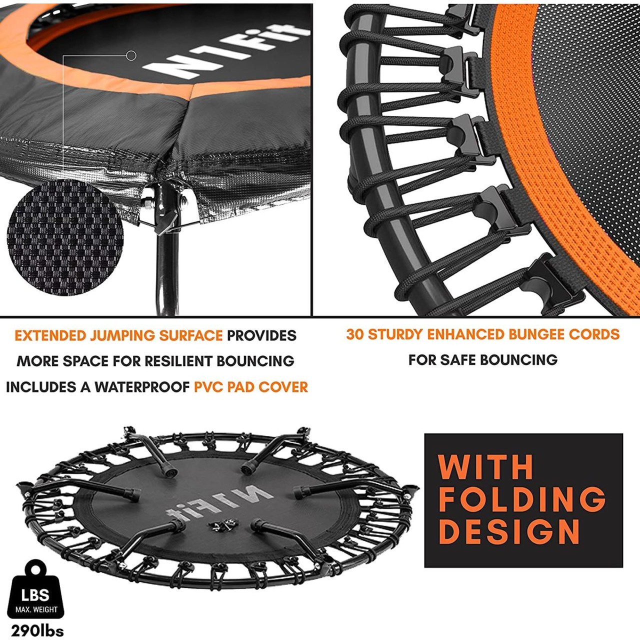 Rebounder 40-Inch Fitness Trampoline with Folding Legs by N1Fit® product image