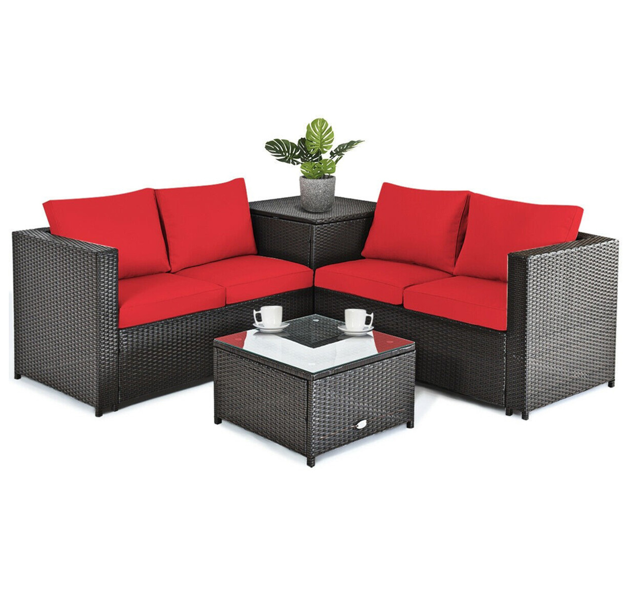 Rattan 4 Piece Storage Loveseat Patio Set product image