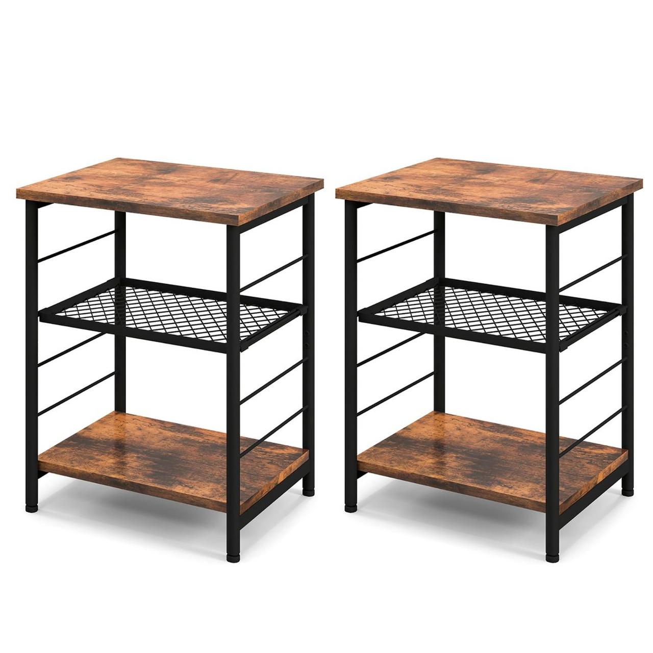 3-Tier Industrial Side Table with Adjustable Mesh Shelf (Set of 2) product image
