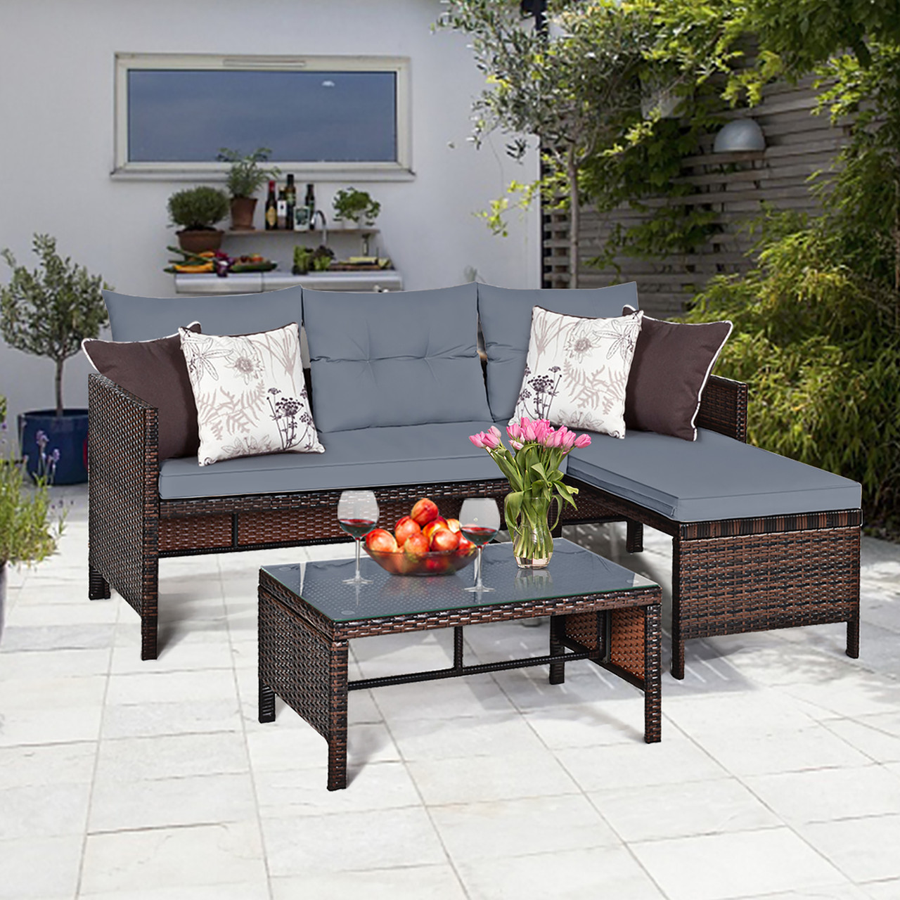 Rattan Wicker Outdoor 3-Piece Patio Sectional product image