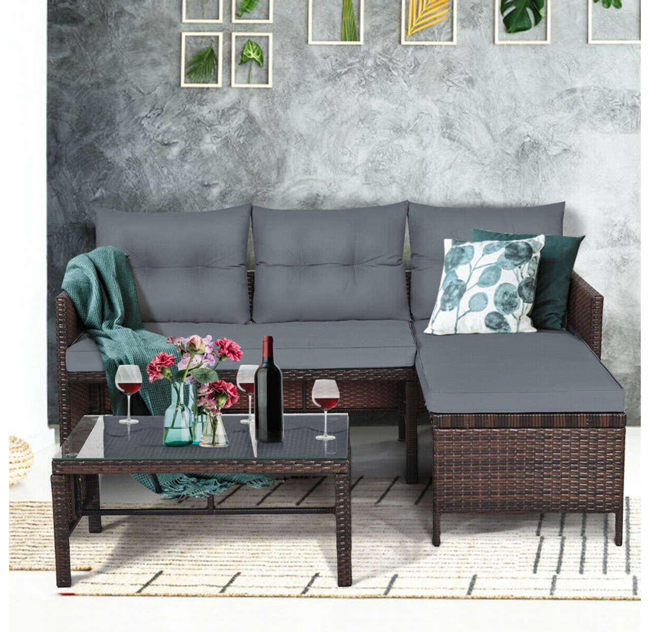 Rattan Wicker Outdoor 3-Piece Patio Sectional product image