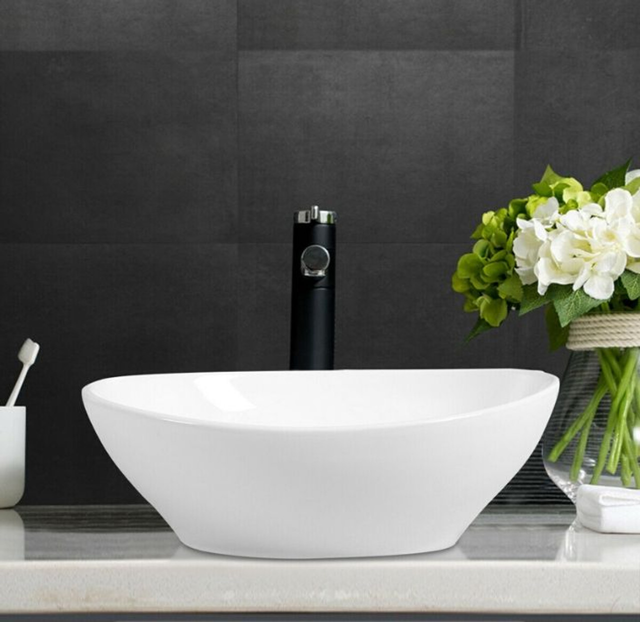 White Ceramic Oval Bathroom Sink product image