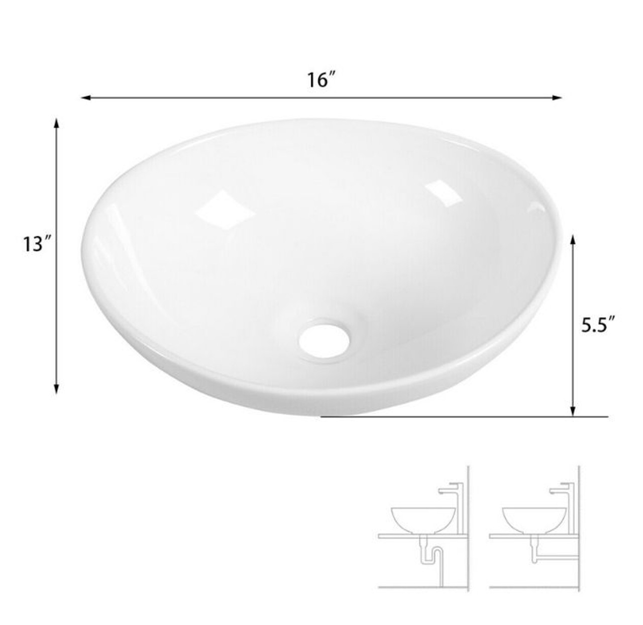 White Ceramic Oval Bathroom Sink product image