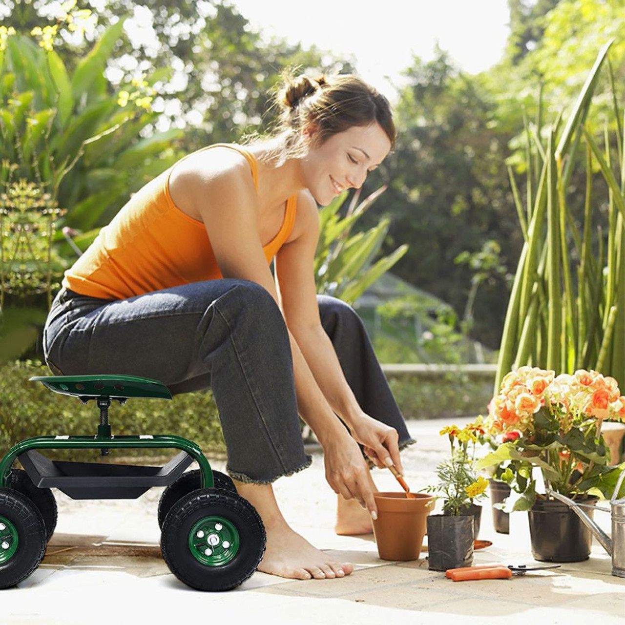 Rolling Seated Garden Cart with Extendable Handle product image