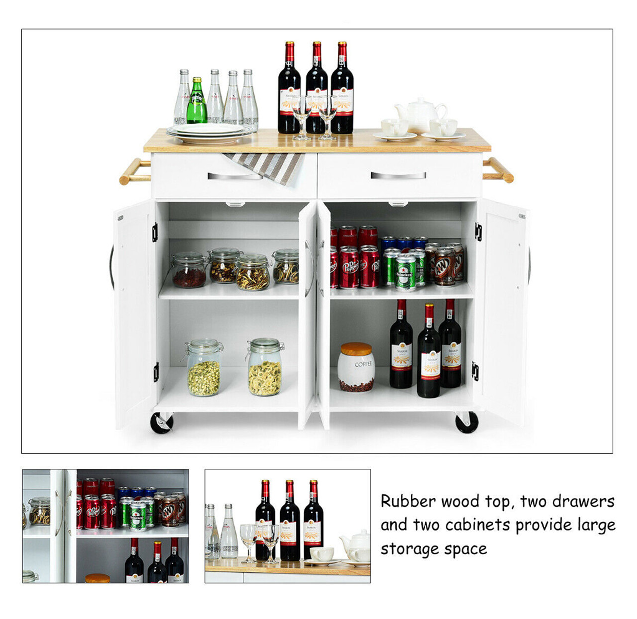 Rolling Wood Top Cabinet Kitchen Island Cart product image