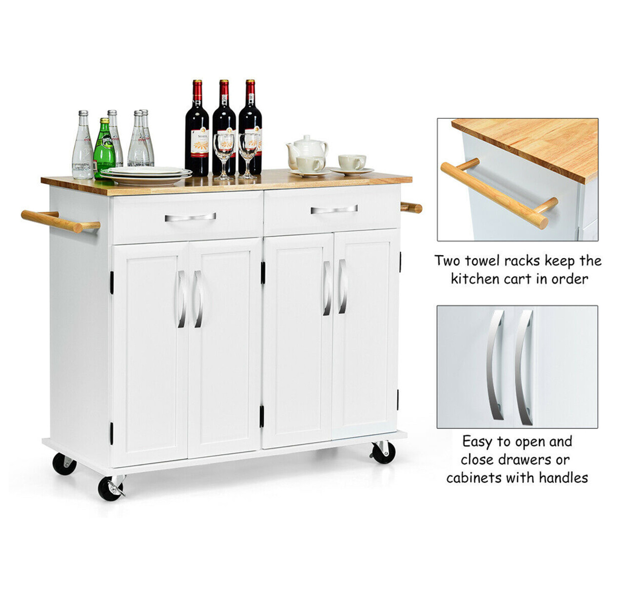 Rolling Wood Top Cabinet Kitchen Island Cart product image