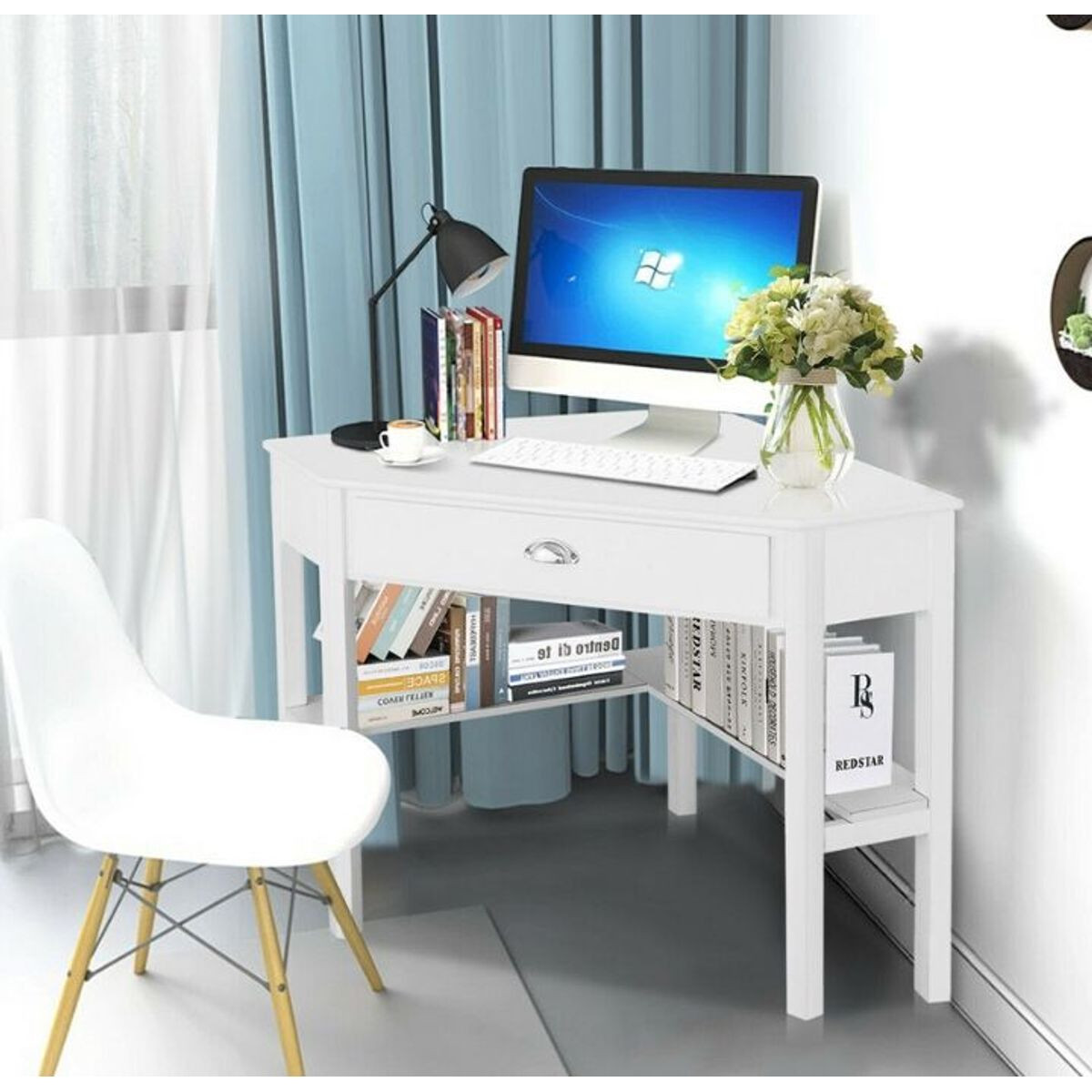 White Wood Corner Computer Desk product image